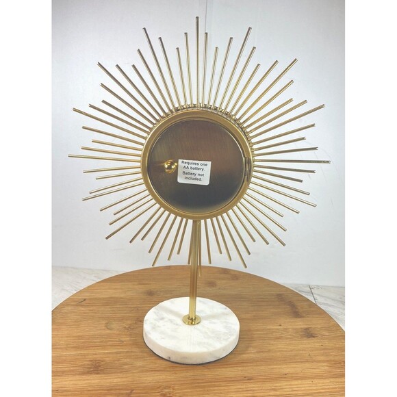 Midcentury Gold Sunburst Table Desk Clock Marble Base Made In USA 12" - Picture 5 of 16